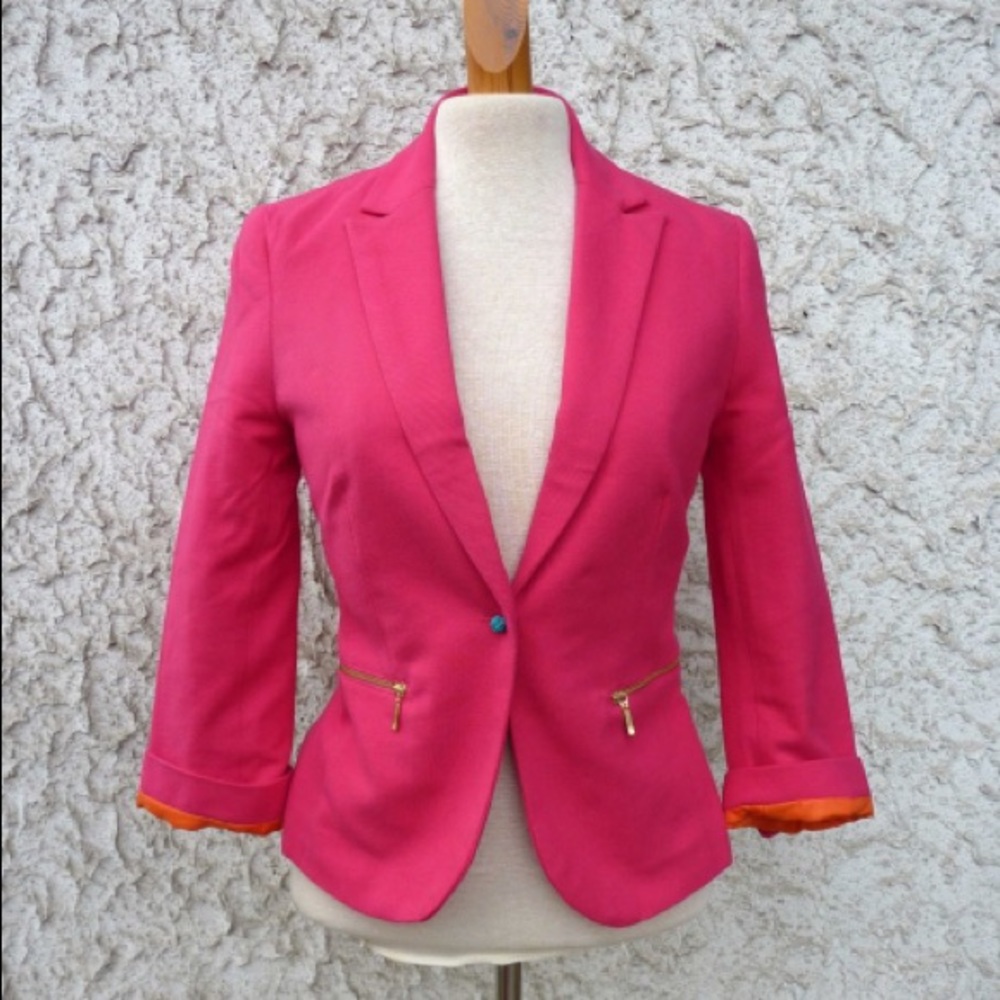Zara Hot Pink Blazer with Gold Zips
